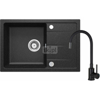 Set: zlew granitowy leda zrd 2113 grafit + bateria z elastyczną wylewką boc n72m nero + osprzęt space-saver 