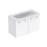 Zestaw umywalki meblowej Geberit Selnova Square, slim rim, z szafką pod umywalkę, z dwoma drzwiami: B1=98.8cm, T=50.2cm, Otwór na baterię=Na środku, Przelew=Widoczny, Biały