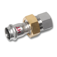 Śrubunek SANHA NiroSan Press Industry z uszczelką i nakrętką z mosiądzu trzyczęściowy, stal nierdzewna, 18 mm x 3/4'' (zw x GW)