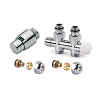 Zestaw CHROM do grzejników dolnozasilanych: głowica Thera-200 (chroma/chrom) T4221, zawór podwójny, prosty, V2882DSL15A + 2x złączka do rur wielowarstwowych FEM24M16X2