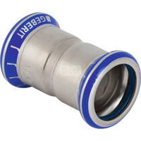 Mufa GEBERIT Mapress Edelstahl FKM, stal nierdzewna / stal nierdzewna, 18 mm, DN 15 x 18 mm x DN 15 (mufa zaprasowywana x mufa zaprasowywana), (głębokość: 4 mm) z uszczelką