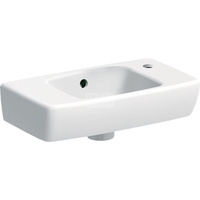 Umywalka GEBERIT Selnova Compact prostokątna, biała, 450mm, otwór na baterię z prawej, z odpływem przelewowym, półka z lewej