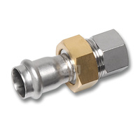 Śrubunek SANHA NiroSan Press z uszczelką i nakrętką z mosiądzu trzyczęściowy, stal nierdzewna, 35 mm x 1 1/4'' (zw x GW)