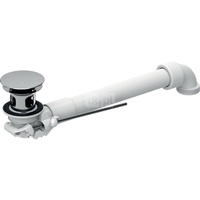 Zawór zestawu odpływowego Geberit, model oszczędzający przestrzeń, wąski, z korkiem zaworu zewnętrznego uruchamianym za pomocą dźwigni: G=1 1/4″