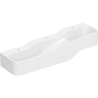 Umywalka GEBERIT Bambini 3-stanowiskowa prostokątna (rynna, bez elementów dekoracyjnych), biała, 1400mm, otwór na baterię na środku (x3), bez odpływu przelewowego, półka od ściany