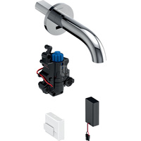 Bateria umywalkowa Geberit Piave, ścienna, zasilanie bateryjne, do podtynkowej skrzynki funkcyjnej, z mieszaczem termostatycznym, L=22cm, chrom 