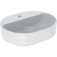 Umywalka GEBERIT Variform eliptyczna, biała / KeraTect, 500mm, otwór na baterię na środku, stawiana na blat, bez odpływu przelewowego, półka od ściany