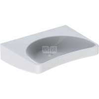 Umywalka GEBERIT HDPE prostokątna-owalna, biała, 600mm, bez otworu na baterię, z odpływem przelewowym, półka od ściany, odpowiednia dla osób niepełnosprawnych