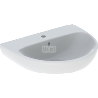 Umywalka GEBERIT Selnova owalna, biała, 600mm, otwór na baterię na środku, z odpływem przelewowym, półka od ściany
