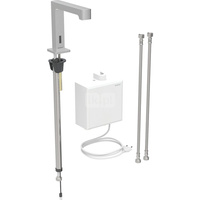 Bateria umywalkowa Geberit Brenta, stojąca, zasilanie sieciowe, z natynkową skrzynką funkcyjną, z mieszaczem termostatycznym, stal nierdzewna