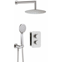 Komplet podtynkowy natryskowy stal szczotkowana z boxem termostatycznym okrągły