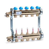 Rozdzielacz mosiądz, zasilanie dół 0-6l/min, powrót górna belka, w zestawie spust/odpowietrz. HKV513,8 OUTLET HEAT.CIRC. MANIFOLD 