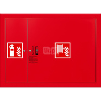 Hydrant DN 25 wnękowy z miejscem na gaśnicę obok zwijadła, wąż 30 m, zamek patent, RAL 3000