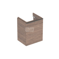 Szafka pod małą umywalkę Geberit Smyle Square, z jednymi drzwiami: 49.2x61.7x40.6cm, Orzech włoski hickory, Szerokość umywalki=50cm, Drzwi=Zawias po lewej