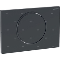 Przycisk uruchamiający Geberit Sigma10 do systemu spłukiwania WC z elektronicznym uruchamianiem spłukiwania, okrągły, z zabezpieczeniem, bez ramki montażowej: Płyta i przycisk: lakierowane na kolor czarny matowy, z powłoką easy-to-clean, Pierścień ozdobny