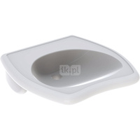 Umywalka GEBERIT Vitalis prostokątna-owalna, biała, 550mm, bez otworu na baterię, bez odpływu przelewowego, półka od ściany, odpowiednia dla osób niepełnosprawnych