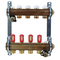 Rozdzielacz do ogrzewania podłogowego HERZ 5-obieg. mosiądz GW 1'' x GZ 3/4'' + przepływomierz + zawór napełn/spust + odpowietrznik