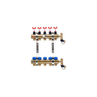 Rozdzielacz do ogrzewania podłogowego QIK PC BASIC II 10-obieg. mosiądz GW 1'' x GZ 3/4'' + przepływomierz