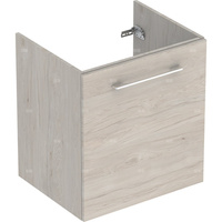 Szafka pod umywalkę meblową Geberit Selnova Square, slim, z jednymi drzwiami: B=58.8cm, Szerokość umywalki=60cm, H=63.5cm, T=50.2cm, Orzech włoski hickory jasny / Melamina, struktura drewna