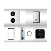 Pompa ciepła powietrze-woda split SAUNIER DUVAL GeniaAir HA 10-5 OS 10.2 kW 400 V + Moduł naścienny HA 12-5 WSB + Zasobnik c.w.u. FEW 300 + Zasobnik buforowy WR RW 50 + Regulator SRC 720 + Moduł komunikacji internetowej SR 940f