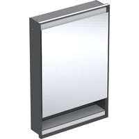 Szafka z lustrem Geberit ONE z wnęką i ComfortLight, z jednymi drzwiami, montaż podtynkowy, wysokość 90 cm: B=60cm, Czarny mat / Aluminium malowane proszkowo, Drzwi=Zawias po prawej