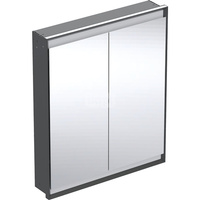 Szafka z lustrem Geberit ONE z ComfortLight i dwojgiem drzwi, montaż podtynkowy, wysokość 90 cm: B=75cm, Czarny mat / Aluminium malowane proszkowo