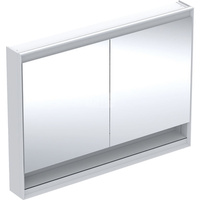 Szafka z lustrem Geberit ONE z wnęką i ComfortLight, z dwoma drzwiami, montaż natynkowy, wysokość 90 cm: B=120cm, Biały / Aluminium malowane proszkowo