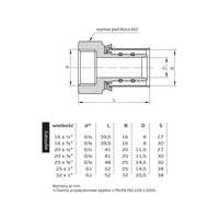 Mufa PERFEXIM 732, mosiądz, 25 x 3/4'' (zz x GW)