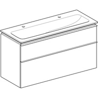 Zestaw umywalki meblowej Geberit iCon, slim rim, z szafką pod umywalkę, z dwoma szufladami i odpływowo-przelewowym do umywalki: B=120cm, Umywalka: biały, Korpus i front: biały / lakierowany na wysoki połysk, Uchwyt: chromowany z połyskiem 